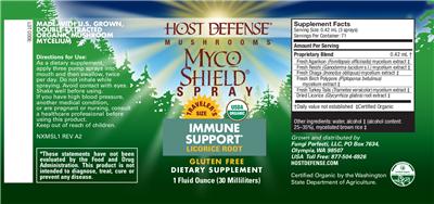 Photo of the Host Defense Mushrooms Myco Shield Spray Licorice Root label