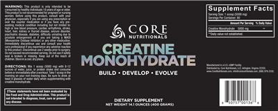Photo of the Core Nutritionals Creatine Monohydrate label