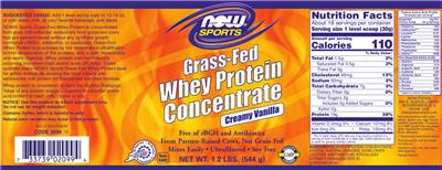 Photo of the NOW Sports Grass-Fed Whey Protein Concentrate Creamy Vanilla label