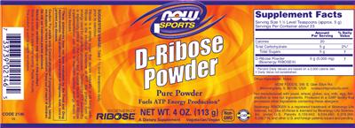 Photo of the NOW Sports D-Ribose Powder label