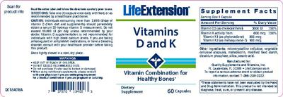 Photo of the Life Extension Vitamins D And K label