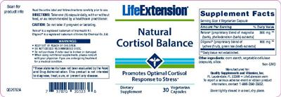 Photo of the Life Extension Natural Cortisol Balance label