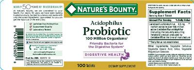 Photo of the Nature's Bounty Acidophilus Probiotic label