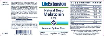 Photo of the Life Extension Natural Sleep Melatonin 5 mg label