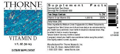 Photo of the Thorne Research Vitamin D label