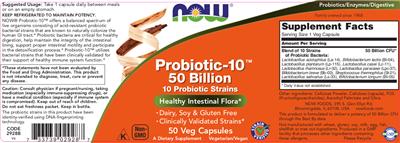 Photo of the NOW Probiotic-10 50 Billion label