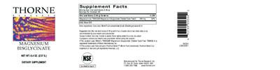 Product label for Magnesium Bisglycinate