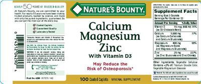 Photo of the Nature's Bounty Calcium Magnesium Zinc with Vitamin D3 label