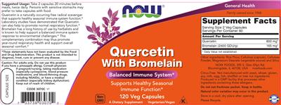 Photo of the NOW Quercetin with Bromelain label