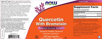 Photo of the NOW Quercetin with Bromelain label