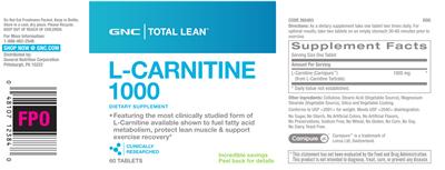 Photo of the GNC Total Lean L-Carnitine 1000 label