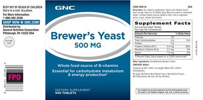 Photo of the GNC Brewer's Yeast 500 mg label