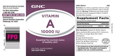 Photo of the GNC Vitamin A 10000 IU label