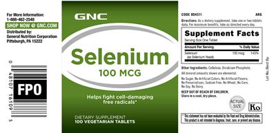 Photo of the GNC Selenium 100 mcg label