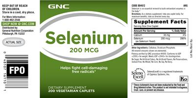 Photo of the GNC Selenium 200 mcg label