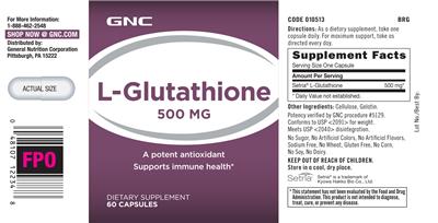 Photo of the GNC L-Glutathione 500 mg label