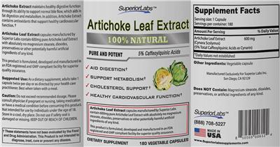 Photo of the SuperiorLabs Artichoke Leaf Extract label