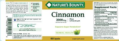 Photo of the Nature's Bounty Cinnamon Plus Chromium label