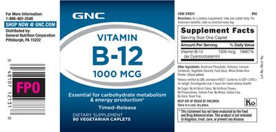 Photo of the GNC Vitamin B-12 1000 mcg label