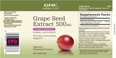 Photo of the GNC Herbal Plus Grape Seed Extract 500 mg label