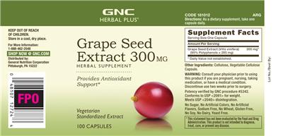 Photo of the GNC Herbal Plus Grape Seed Extract 300 mg label