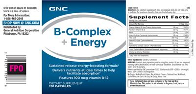 Product label for B-Complex + Energy