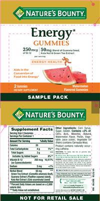Photo of the Nature's Bounty Energy Gummies Watermelon Flavored Gummies label