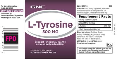 Photo of the GNC L-Tyrosine 500 mg label