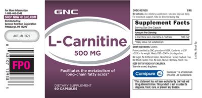 Photo of the GNC L-Carnitine 500 mg label