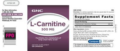 Photo of the GNC L-Carnitine 500 mg label