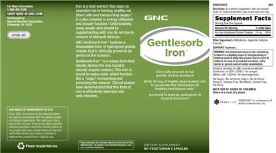 Photo of the GNC Gentlesorb Iron 18 mg label