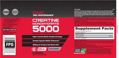 Photo of the GNC Pro Performance Creatine Monohydrate 5000 Unflavored label