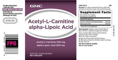 Photo of the GNC Acetyl-L-Carnitine 500 mg Alpha-Lipoic Acid 200 mg label