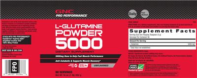 Photo of the GNC Pro Performance L-Glutamine Powder 5000 Unflavored label