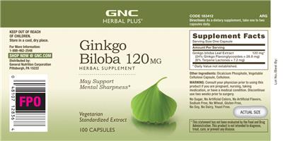 Photo of the GNC Herbal Plus Ginkgo Biloba 120 mg label