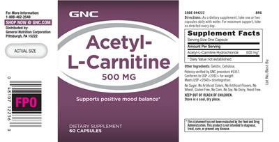 Photo of the GNC Acetyl-L-Carnitine 500 mg label