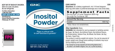 Photo of the GNC Inositol Powder label