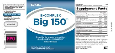 Photo of the GNC B-Complex Big 150 label