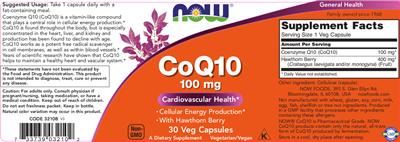 Photo of the NOW CoQ10 100 mg label