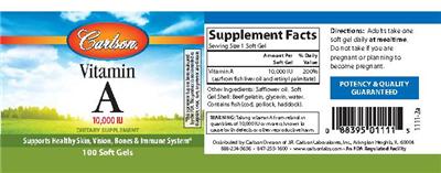 Photo of the Carlson Vitamin A 10,000 IU label