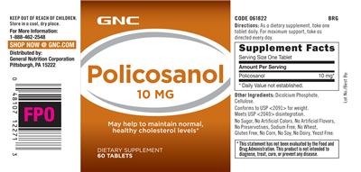 Photo of the GNC Policosanol 10 mg label