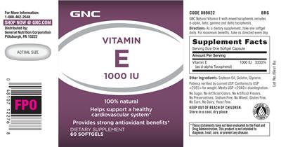 Photo of the GNC Vitamin E 1000 IU label