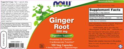 Photo of the NOW Ginger Root 550 mg label