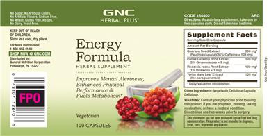 Product label for Energy Formula
