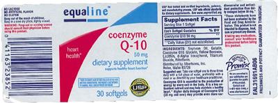 Photo of the Equaline Coenzyme Q-10 50 mg label