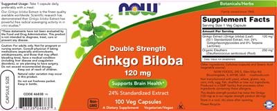 Photo of the NOW Double Strength Ginkgo Biloba 120 mg label