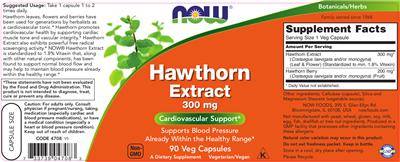Photo of the NOW Hawthorn Extract 300 mg label