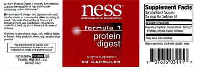 Photo of the NESS Nutritional Enzyme Support System Formula 1 Protein Digest label