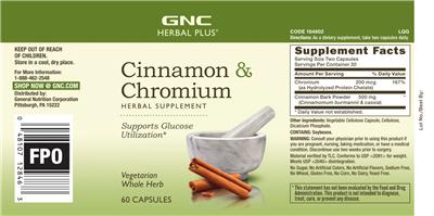 Photo of the GNC Herbal Plus Cinnamon & Chromium label