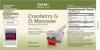 Product label for Cranberry & D-Mannose